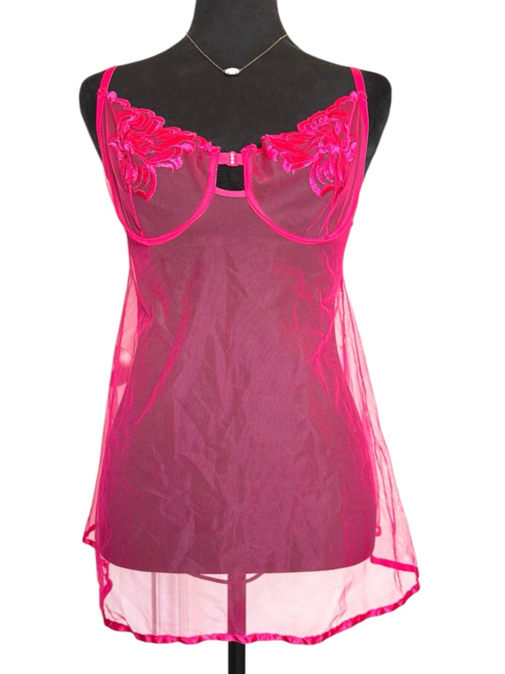 Shirley of Hollywood Large Hot Pink Sheer Lace Babydoll Chemise